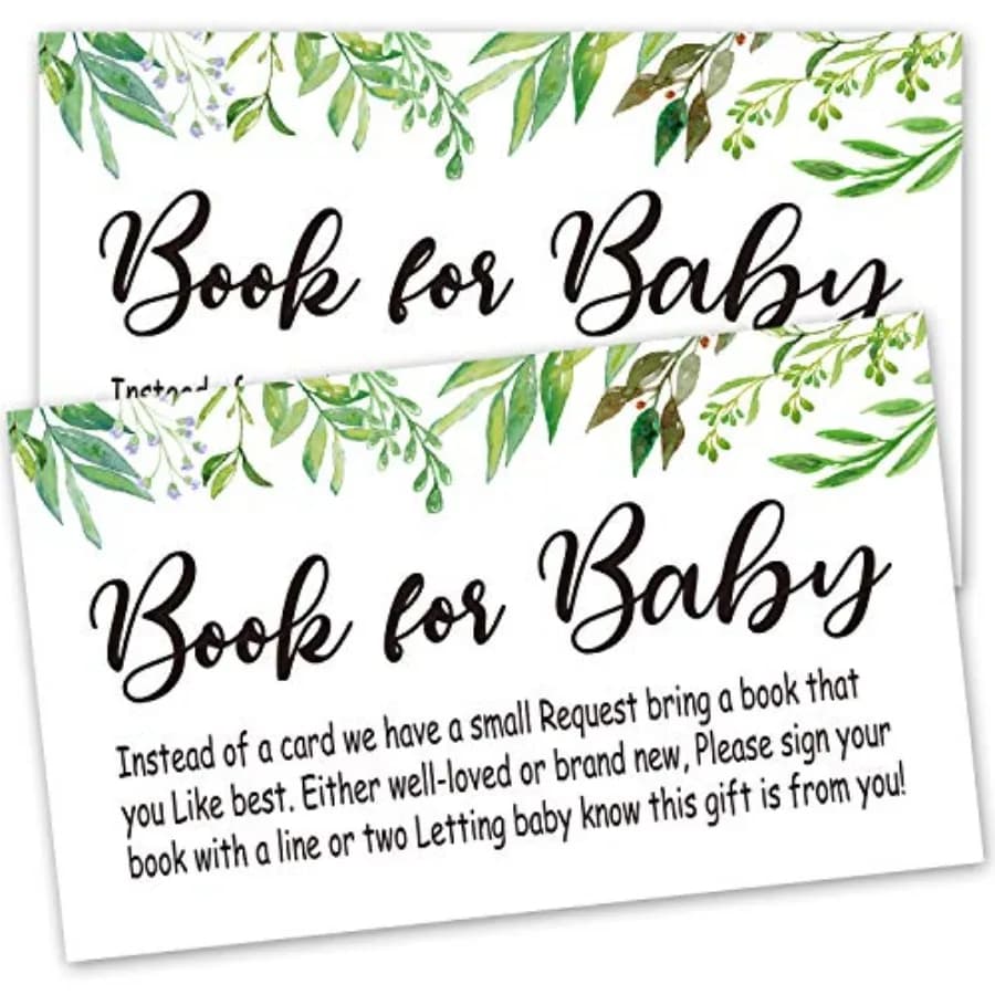 Books for Baby Shower Request Cards, 50 Greenery Invitation Inserts, Book Request Cards, Games, Baby Party Supplies