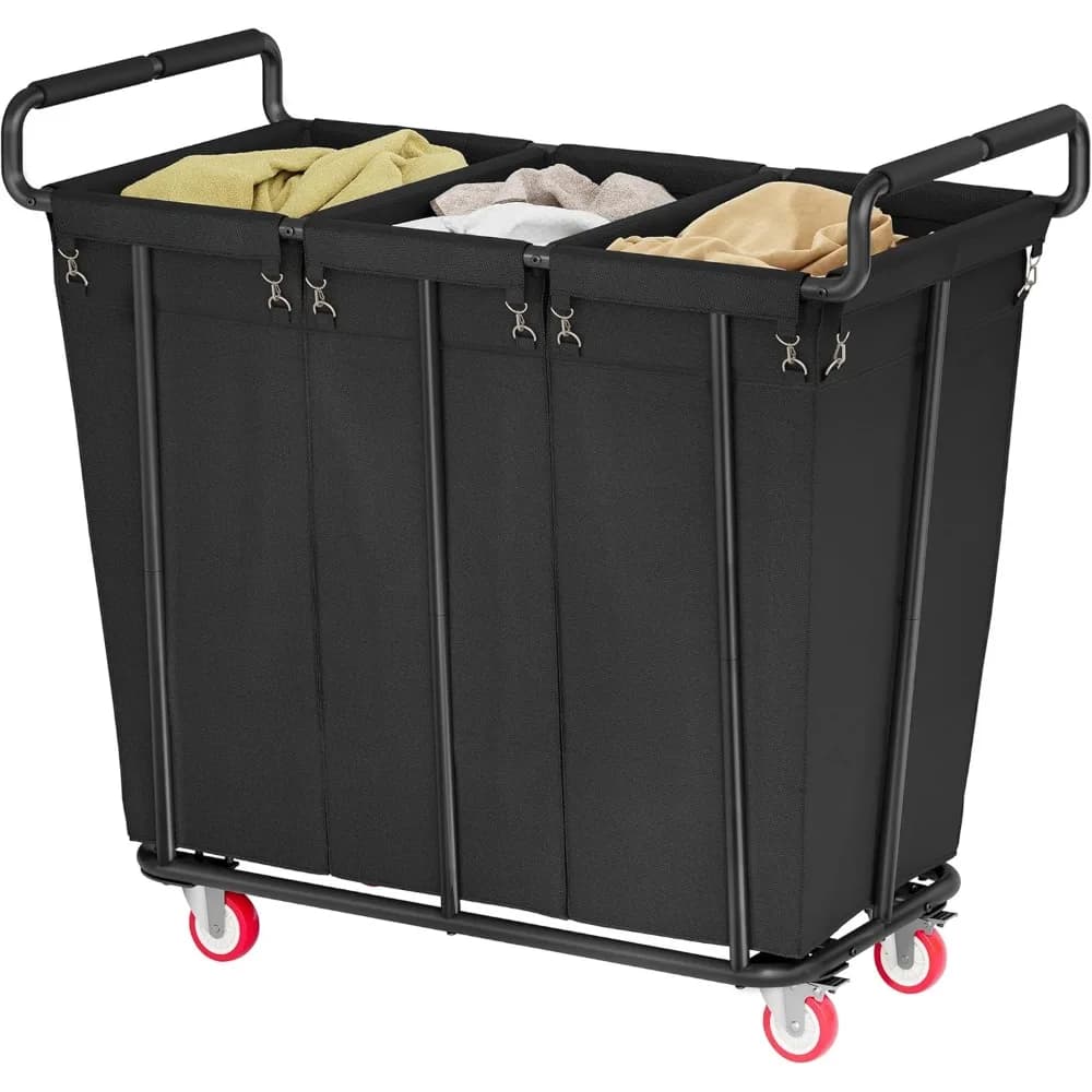 Cesto per biancheria grande con ruote, carrello classificatore per cesto per biancheria grande da 360 litri, 3 sacchetti, cesto per biancheria extra large, pesante