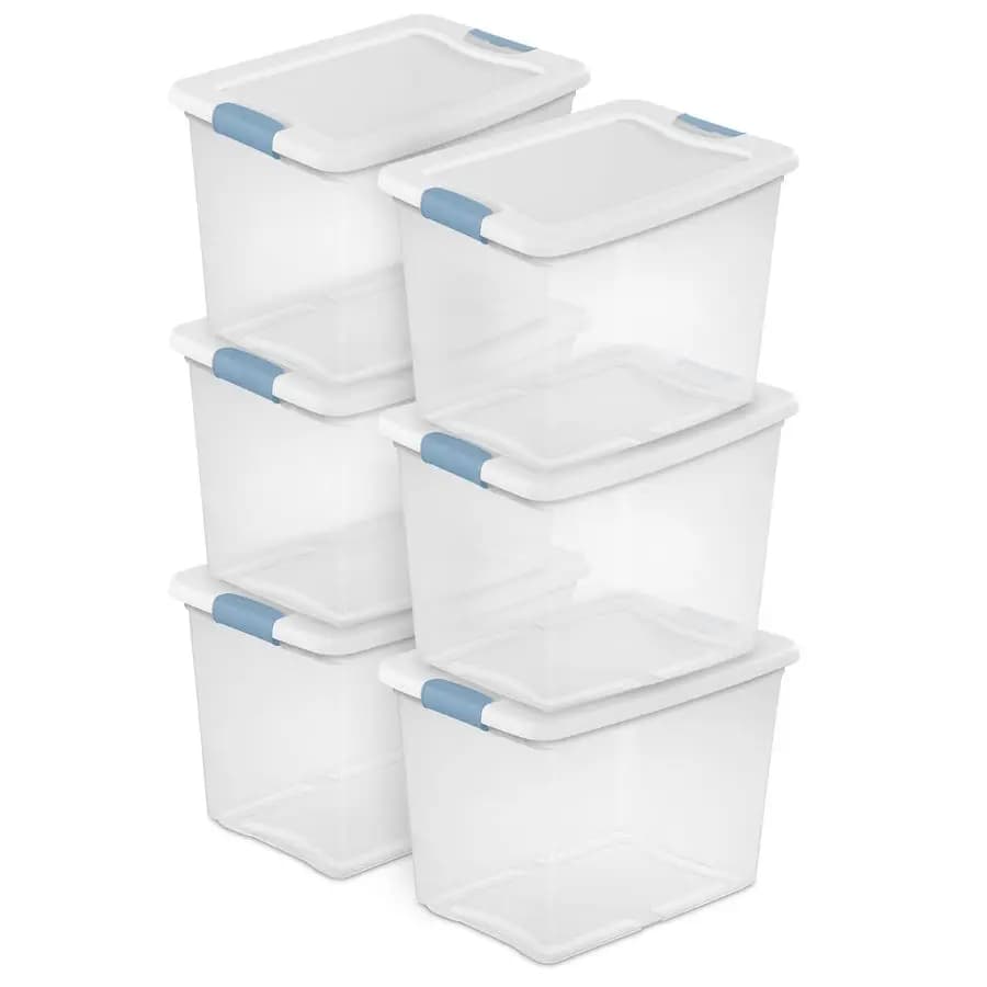 Set of 6 Containers with Cover, Under Bed Organization Boxes, Transparent Plastic, 25 Quart Resistant Containers for Wardrobe, Bathroom