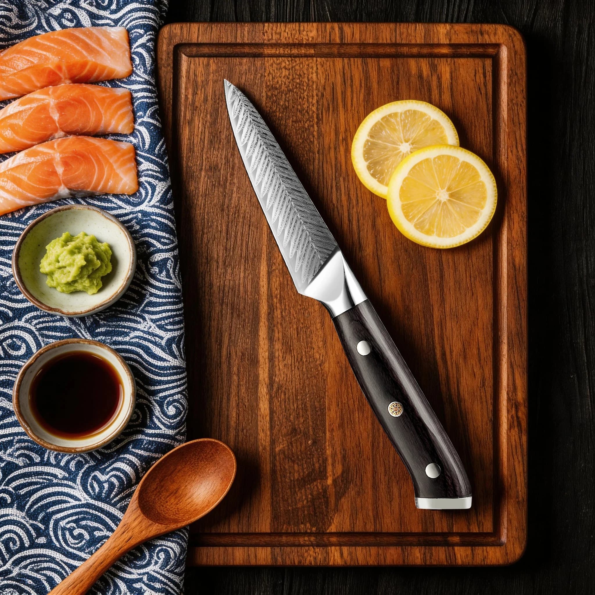 Fruit knife XITUO Mini 3.5 Stainless Steel 5Cr15MoV with Laser Damask Pattern, Sharpened Pelapatate with Wood Ergonomic Handle