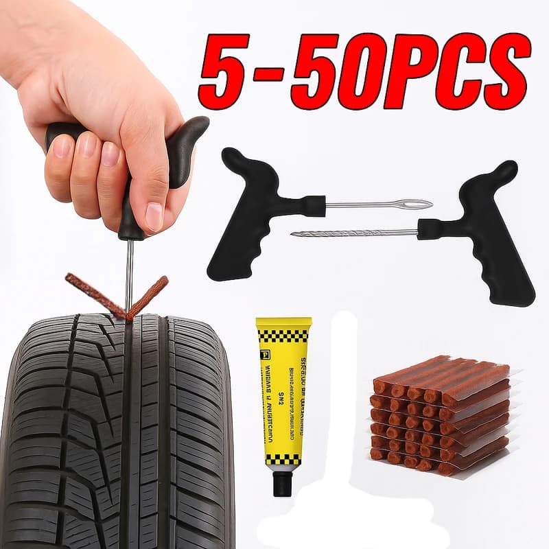 5-50Pcs Car Tire Repair Tool Kit with Rubber Strip Tubeless Tyre Puncture Studding Plug Motorcycle Truck Vacuum Tire Repair Tool