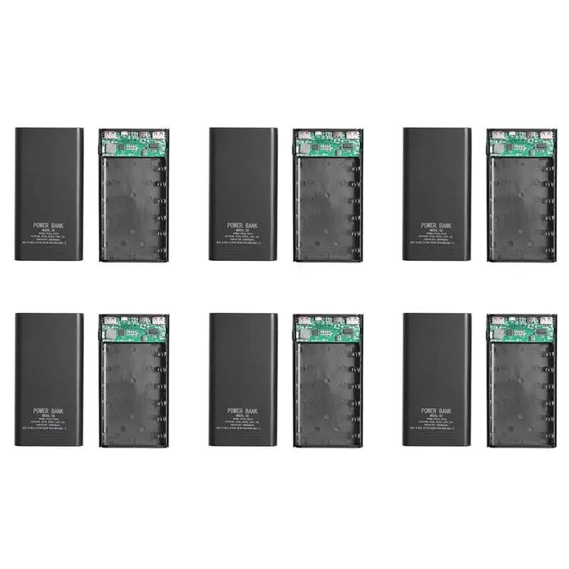 6X 18650 Battery Power Bank Box 5V 2.1A LCD Display 20000Mah Power Board For 6X18650 Battery DIY Powerbank Case(Black)