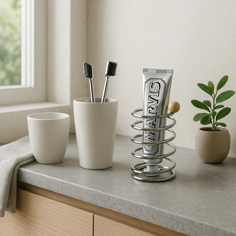 Portaspazzolino minimalista italiano in acciaio inossidabile, organizer da bagno aperto a parete, tazza multiuso per la casa