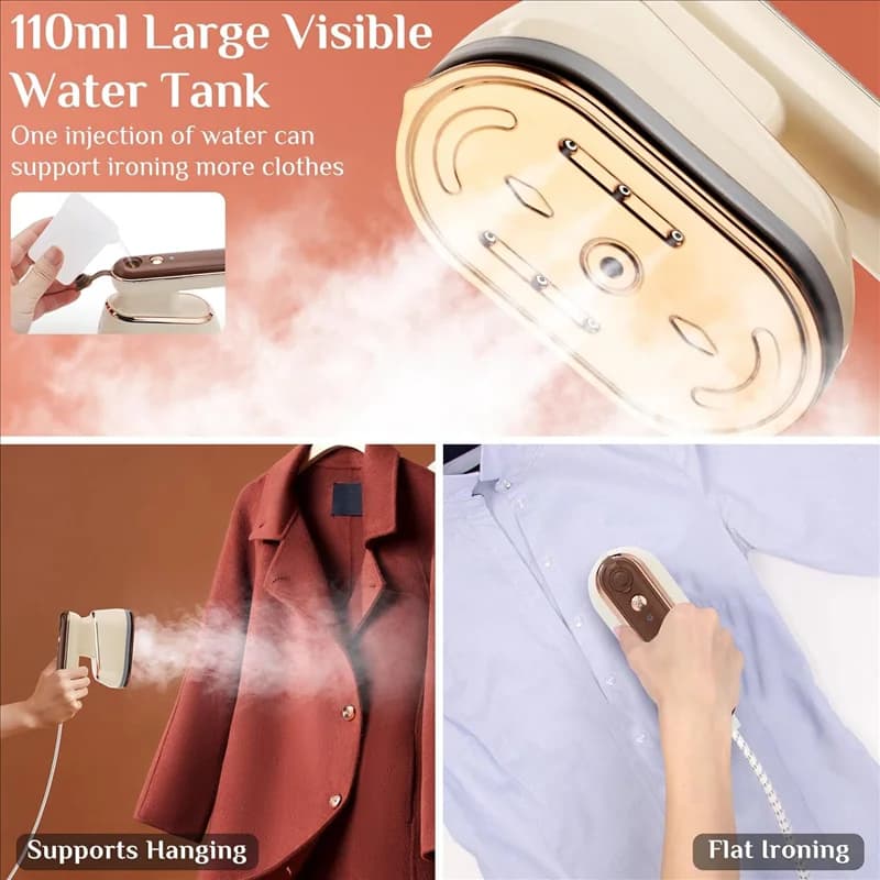 Ferro da stiro a vapore portatile per vestiti Supporto per stirare asciutto e bagnato, mini ferro da stiro a vapore portatile da 800 W, presa europea da viaggio facile da usare