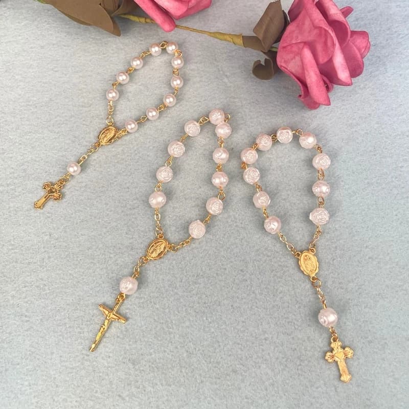 Rosari Cattolici in Acrilico con Perline a Forma di Sfera, Croce e Perline per Preghiera, Bomboniera per Battesimo per Donne e Uomini