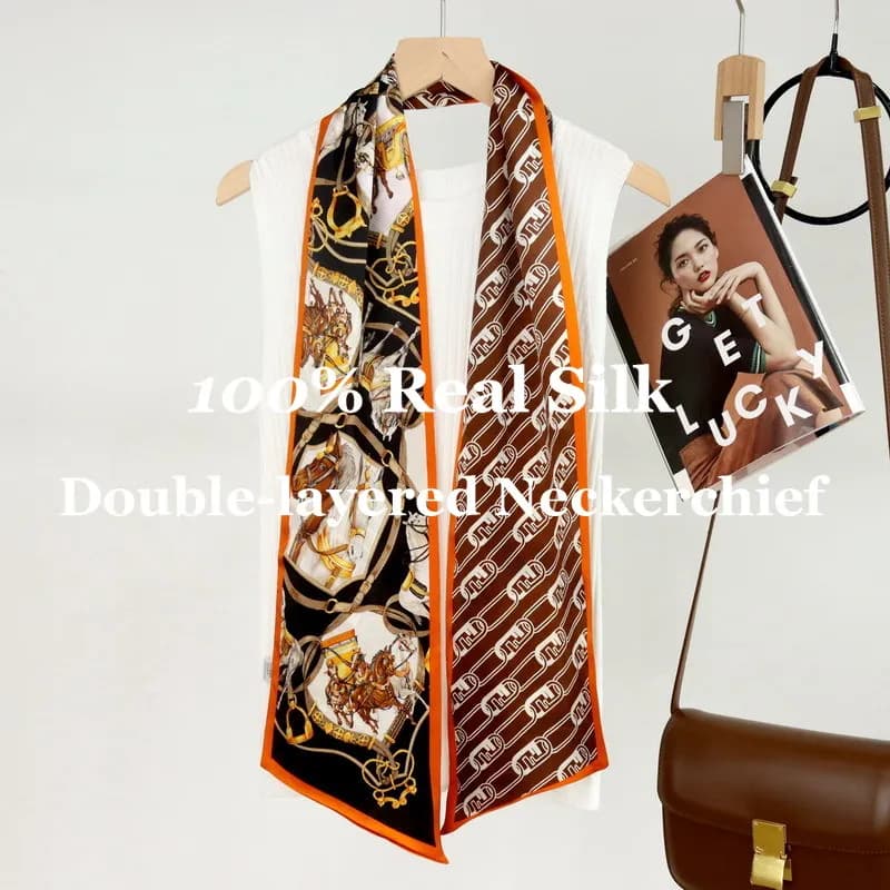 Foulard di Lusso in Seta a Doppio Strato, Fascia per Capelli Stretta, Sciarpa 100% Seta di Gelso, Nastro per Capelli, Accessorio per Borse, Regalo Festa della Mamma