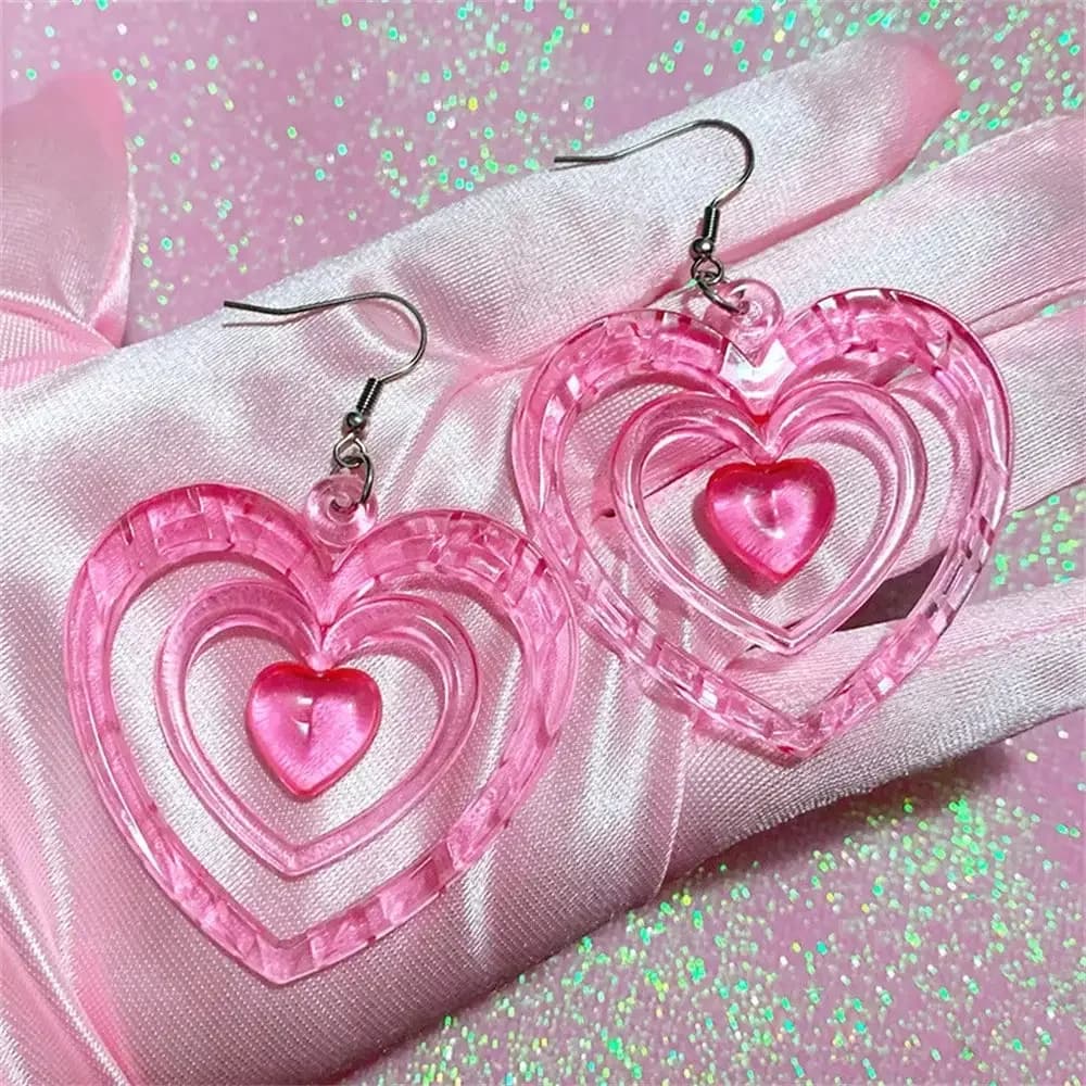 2pcs Cute Y2K Style Hollow Heart Earrings, Suitable For Girls' Daily Wear, Valentine's Day, Mother's Day Gift
