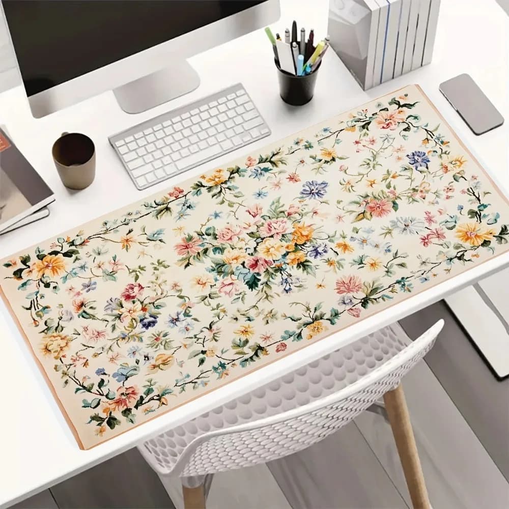 Tappetino per mouse da gioco con motivi floreali vivaci, 1 pezzo - Tappetino da scrivania in gomma antiscivolo e lavabile con design floreale colorato, perfetto per i giocatori