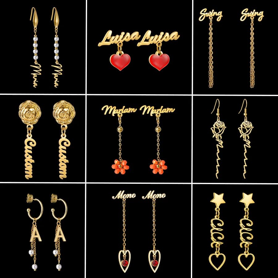 Auxauxme Orecchini con nome personalizzato Acciaio inossidabile Personalizzato Multi-stile Perline colorate Imitazione Perla Fiore Ciondola Gioielli con borchie