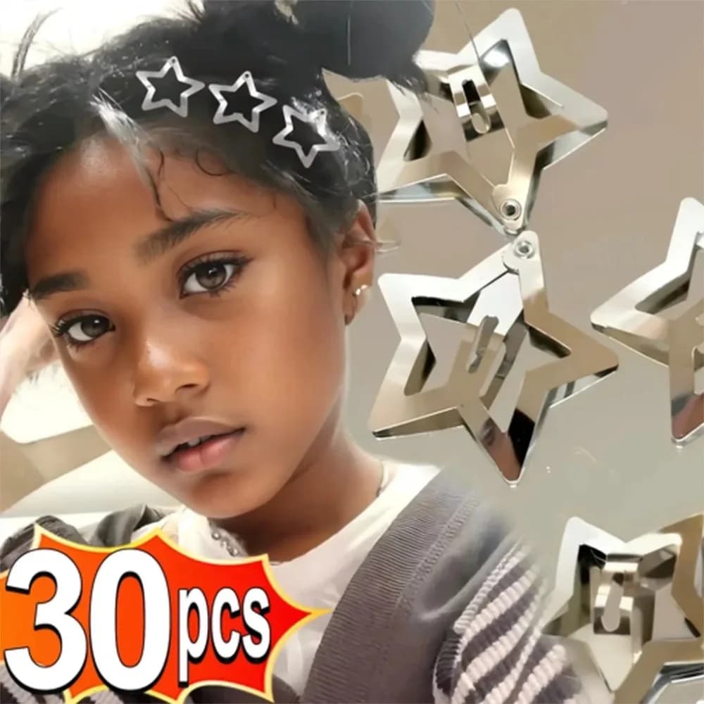 50/30 pieces silver star hair clips for girls star filigree metal snap clip women simple hair clips BB springs