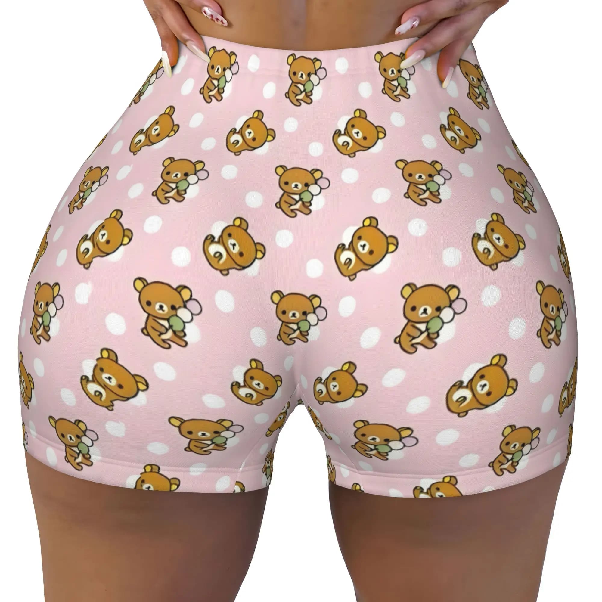 Women's Anime Rilakkuma Workout Yoga Shorts Kawaii Cartoon Gym Athletic Volleyball Biker Shorts