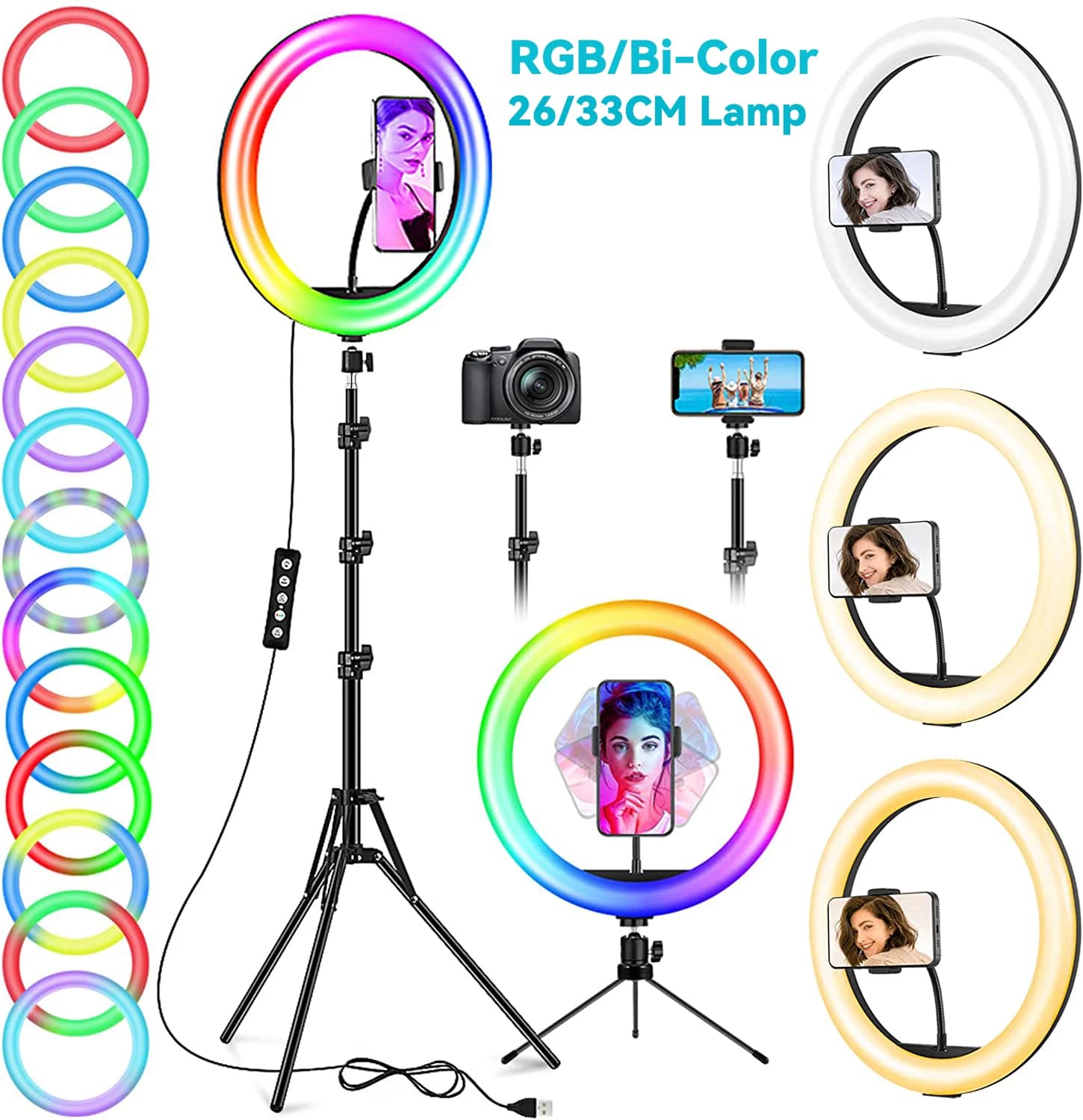 12 inch RGB led light ring with 0.5/1.6 tripod Colorful photo lighting for 33/26 cm selfie for Youtube Live with remote control