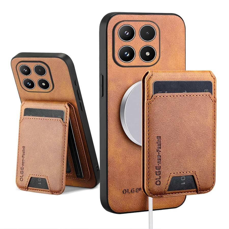 Phone Case with Card Holder and Wallet for Xiaomi 17, Magnetic Leather Cover Compatible with Mag-safe, Integrated Support