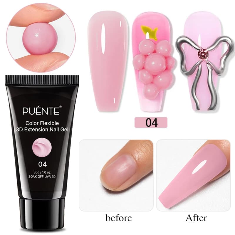 Gel per unghie non appiccicoso da 30g, trasparente, bianco, rosa, gel solido e resistente per ricostruzione unghie, gel UV per intaglio 3D per manicure