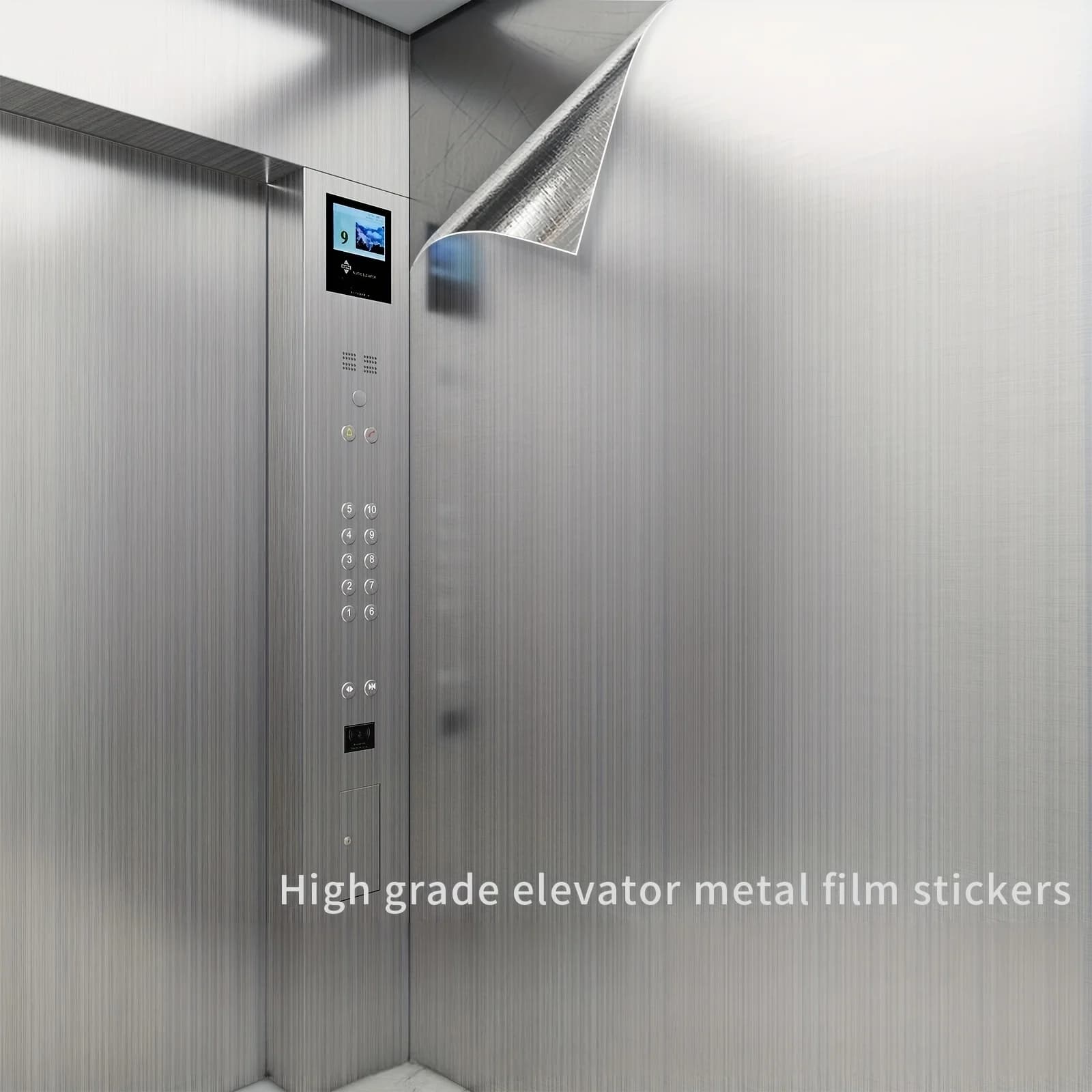 Metallic Brushed Silver Self-Adhesive Vinyl Sticker Heat Resistant Aluminum Foil Film for Elevator Door Furniture Renovation