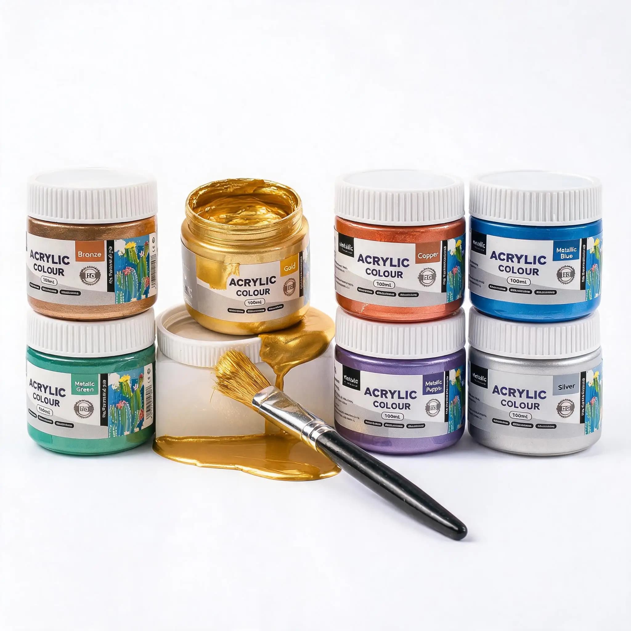 8 Metal Pigments - Acrylic Coatings | Dazzling Metal Colors such as Gold/Copper/Silver/Blue/Purple Suitable for Adult Creators DIY Craft Decoration Design Strong Coverage Fast Drying Easy Mixing | Suitable for Canvas/Ceramic/Metal/Glass