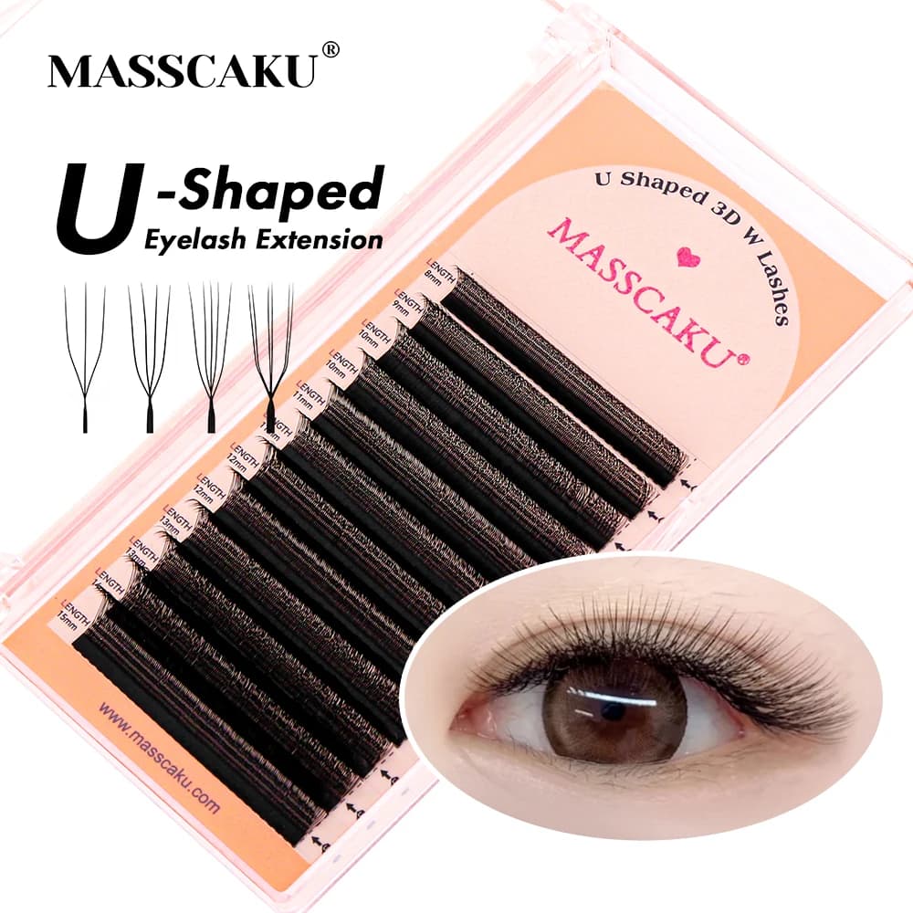The newest U-shaped Bloom eyelashes, thickness 0.07 mm, 3D/4D/5D/6D, matt dark black, natural appearance, extensions of MASSCAKU eyelashes