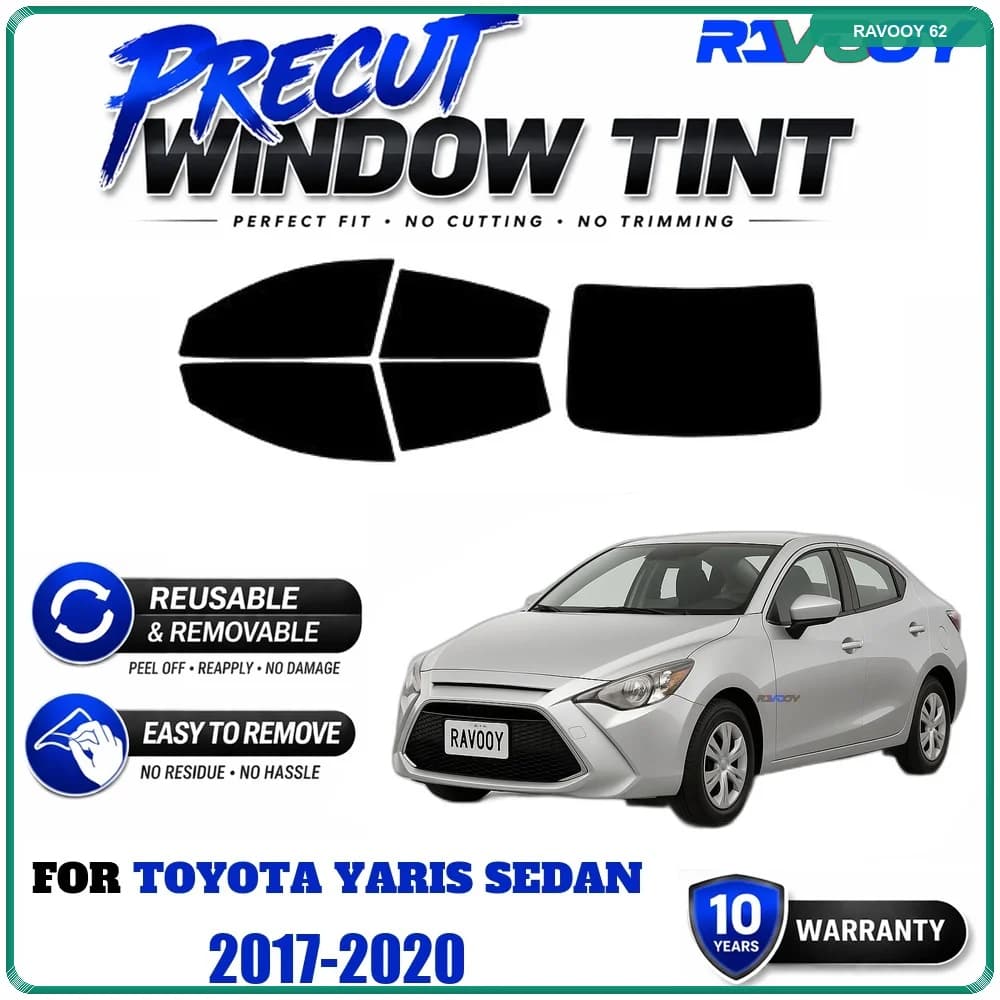 RAVOOY Precut Window Tint, Reusable Removable EPU Film, Custom Fit for Toyota Yaris Sedan 2017-2020, UV Heat Protection