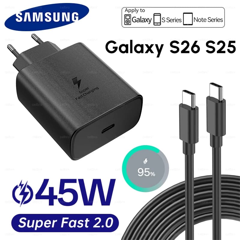 Caricabatterie SAMSUNG PD 45W Ricarica Super Veloce Originale 25W Caricatore da Muro Cavo Tipo C 5A per Galaxy S26 S25 S24 S23 Ultra A54 A53 Note20