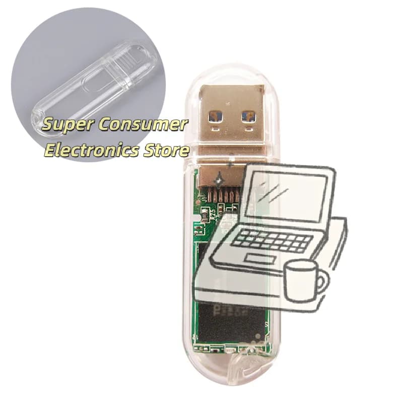Transparent USB Flash Drive Enclosure Empty Shell for DIY & Customization Replace or Make Your Own USB Stick