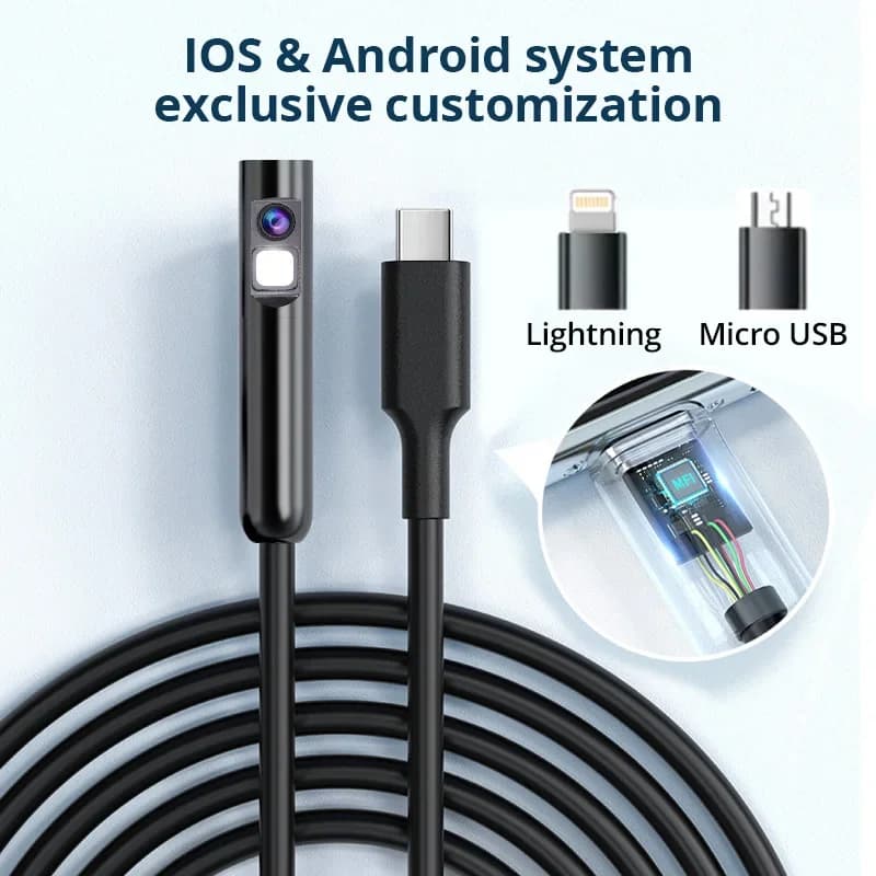 KERUI 8mm 2MP Endoscopio Automotive Boroscopio Telecamera di Ispezione Doppia/Singola Obiettivo per Iphone IOS Smart Phone Android Tipo C Auto