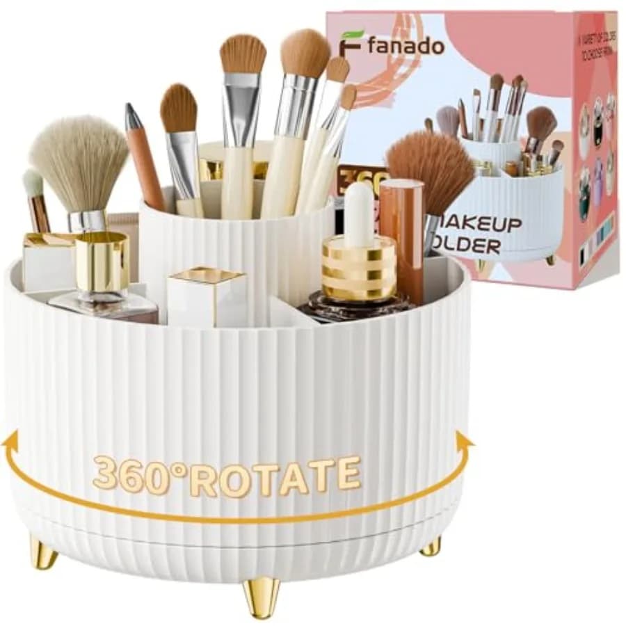 360° Rotate Makeup Brush Holder Organizer, Makeup Organizers Countertop, Makeup organization and Skincare Storage for Vanity, D