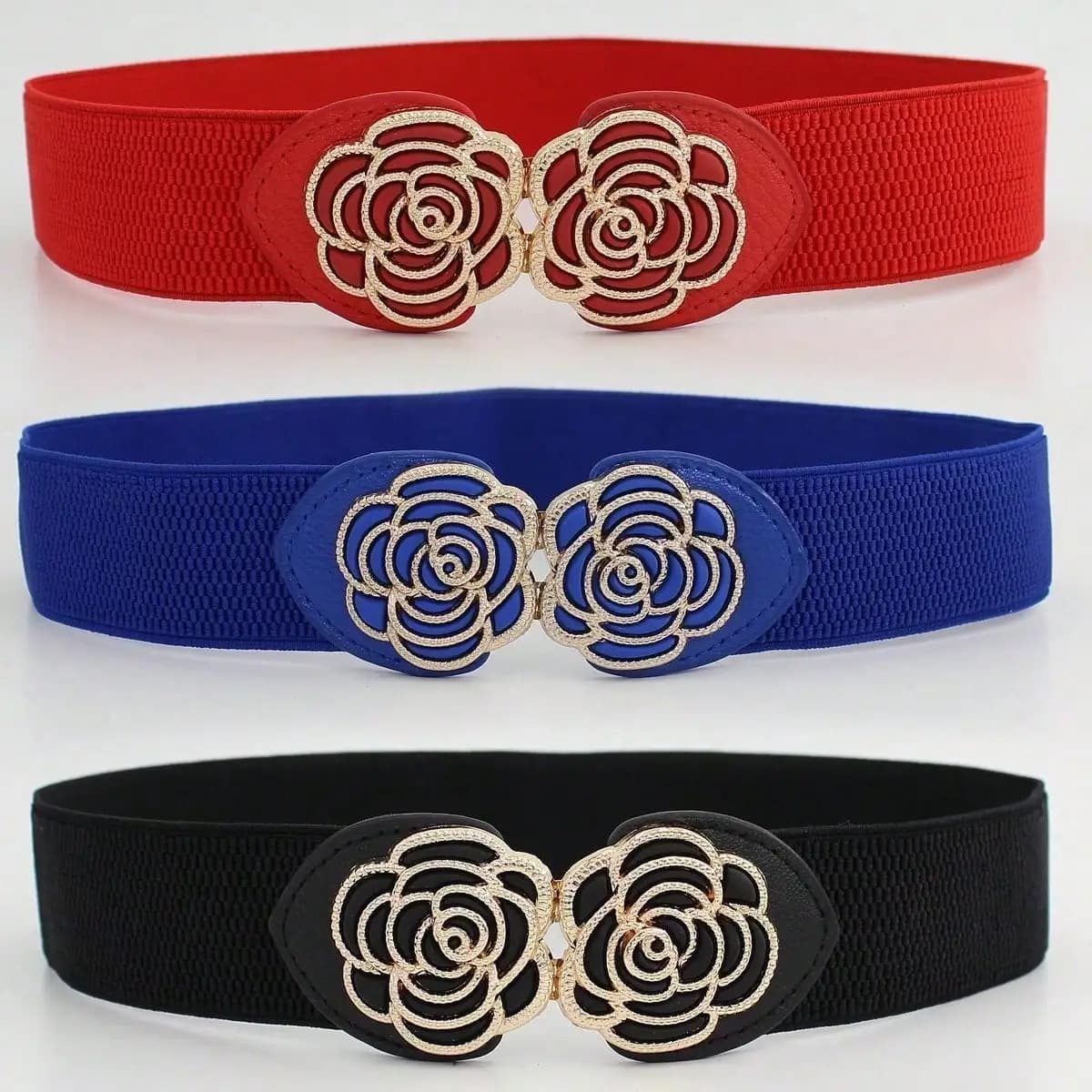 Cintura elastica larga da donna con fibbia a forma di rosa, cintura decorativa per abito, 1 pezzo