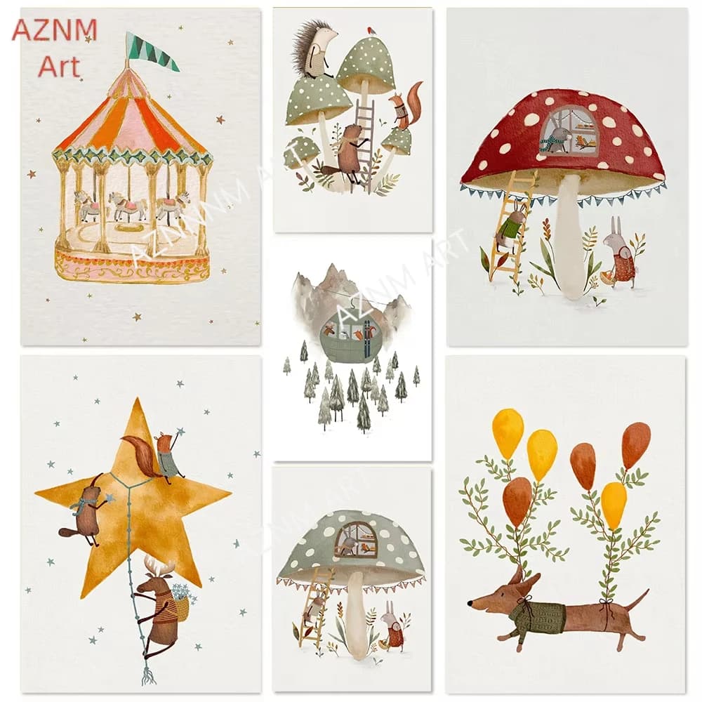 Simple And Cute Cartoon Art Posters Canvas Oil Painting Prints Wall Paintings Living Room Bedroom Home Decoration