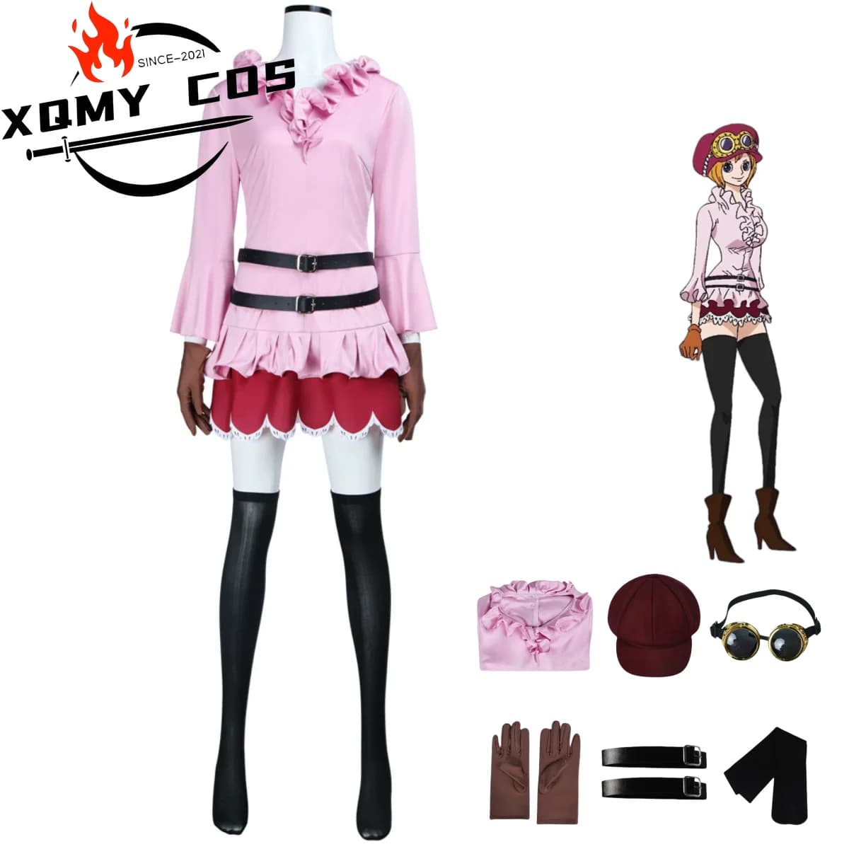 XqAnime Koala Cosplay Costume Pink Sleeves Long skirt Uniform women's belt Sexy Adult Cute Halloween Carnival dress