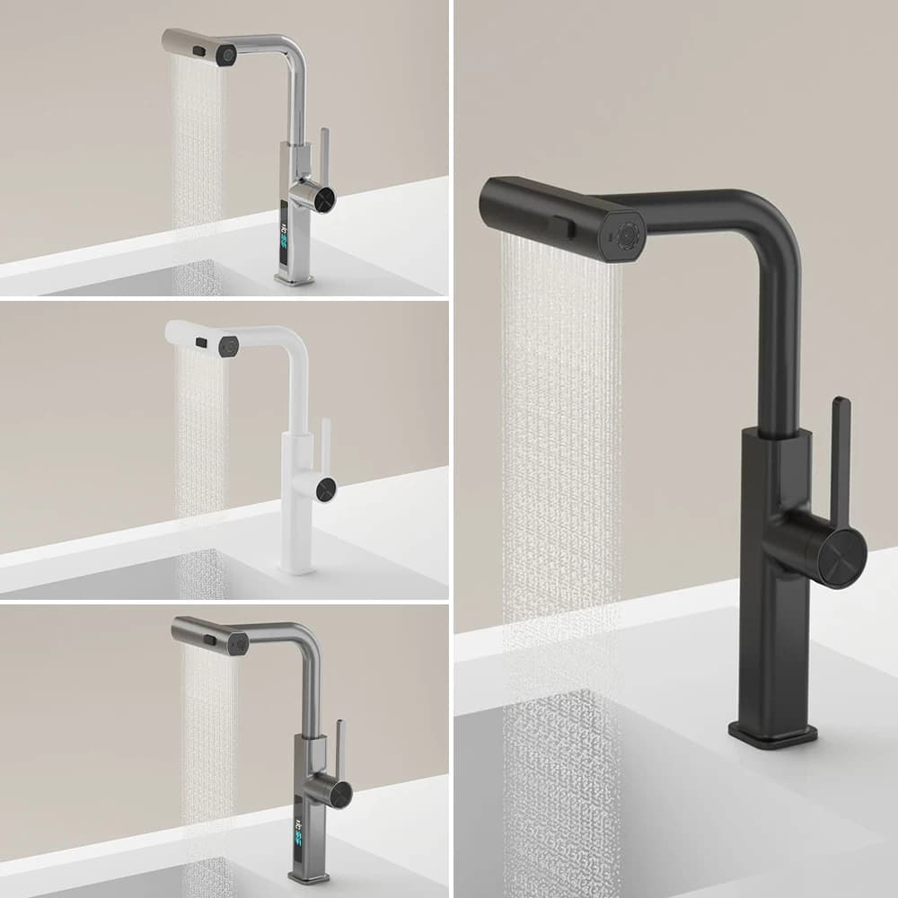 Nuovo design cascata estraibile rubinetto da cucina miscelatore 360 rotazione lavello cucina rubinetto acqua con spruzzatore a flusso singolo maniglia alto rubinetto nero metallo grigio bianco cromo spedizione gratuita