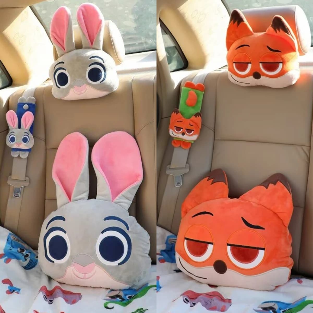 Zootopia Lovely Judy Nick Bearing Headrest Covers Safety Belt for Car Cute Anime Neck Support Headrest Bearing Car Decorations Gifts Girl