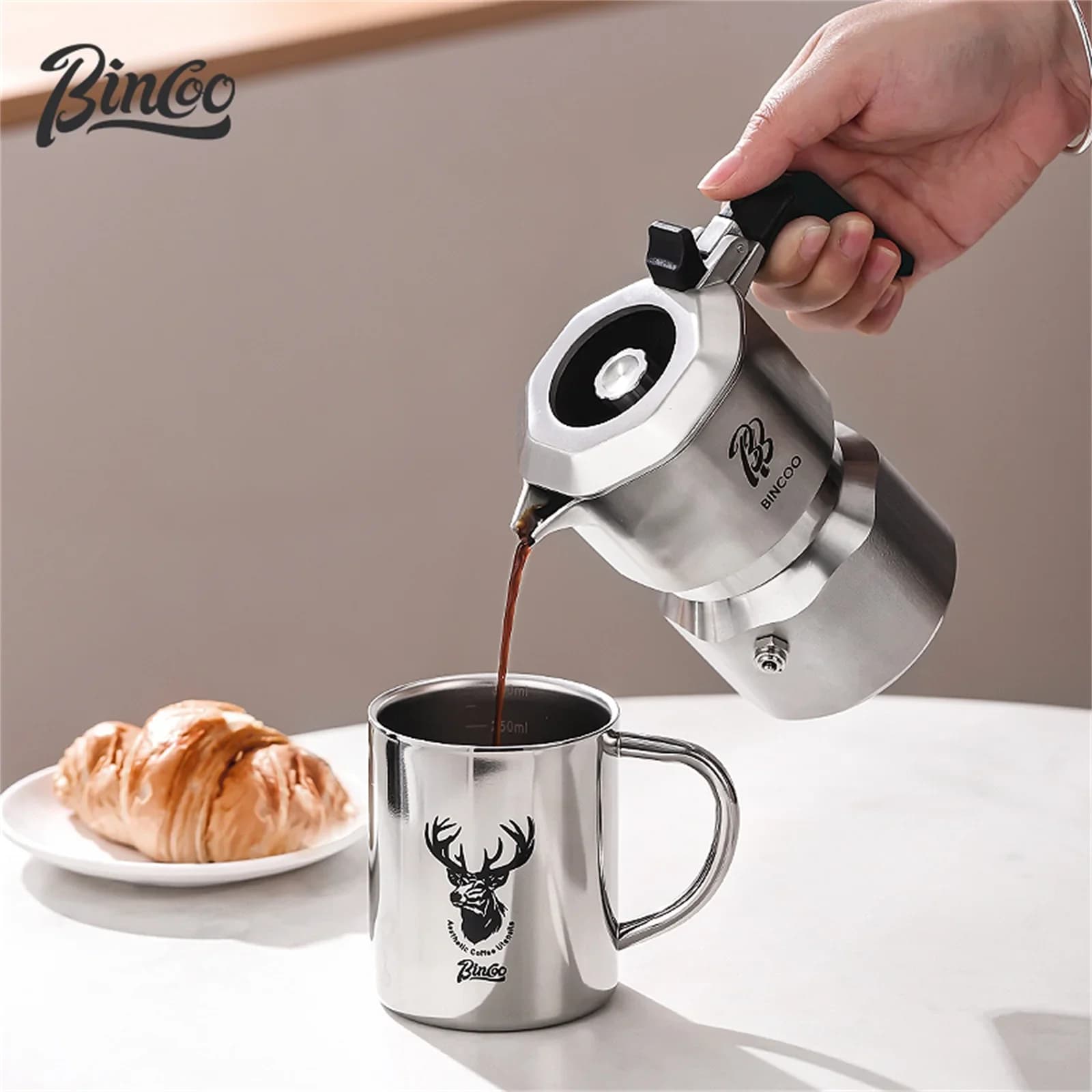 Bincoo GT Pro Moka Compact stainless steel coffee maker 316, 3 valve system with double valve