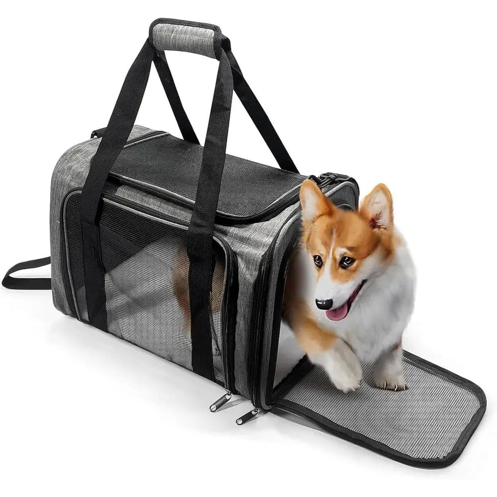Trasportino Pieghevole per Cani fino a 11 kg con Tracolla, Tappetino Rimovibile, 51x33x33 cm, Grigio