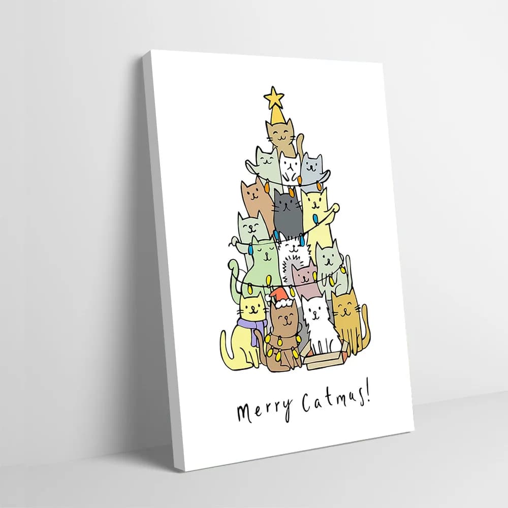 Merry Catmas: Poster con stampa di gatti e albero di Natale, immagini personalizzate, quadro su tela, regalo per decorazione della stanza, gaming, casa