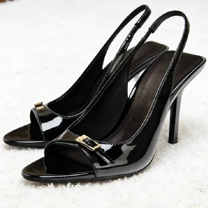 High Quality Patent Leather Sandals Fashion Women's Belt Buckle Design Back Strap Signed formal office heels stylish