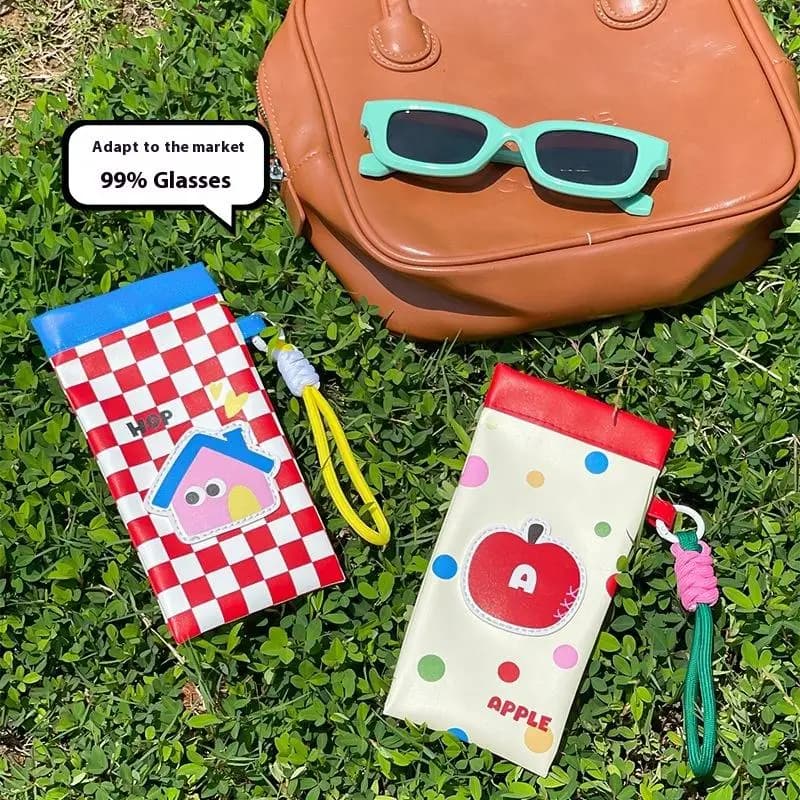 Custodia Portatile in Pelle PU per Occhiali con Cordino, Astuccio per Occhiali da Sole da Esterno con Chiusura Automatica
