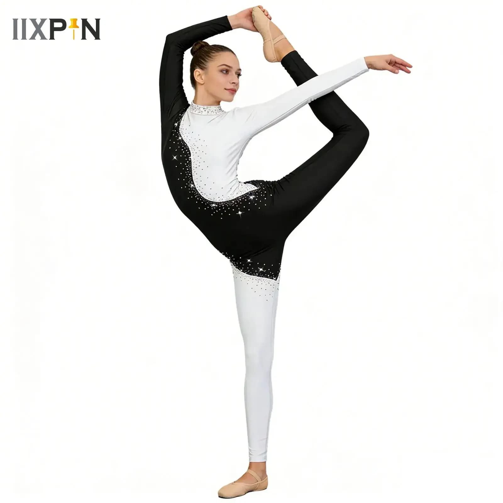 Womens Gymnastics Training Performance Rompers Bodysuit Rhinestones Bodycon Figure Ice Skating Jumpsuit Ballet Dance Leotard