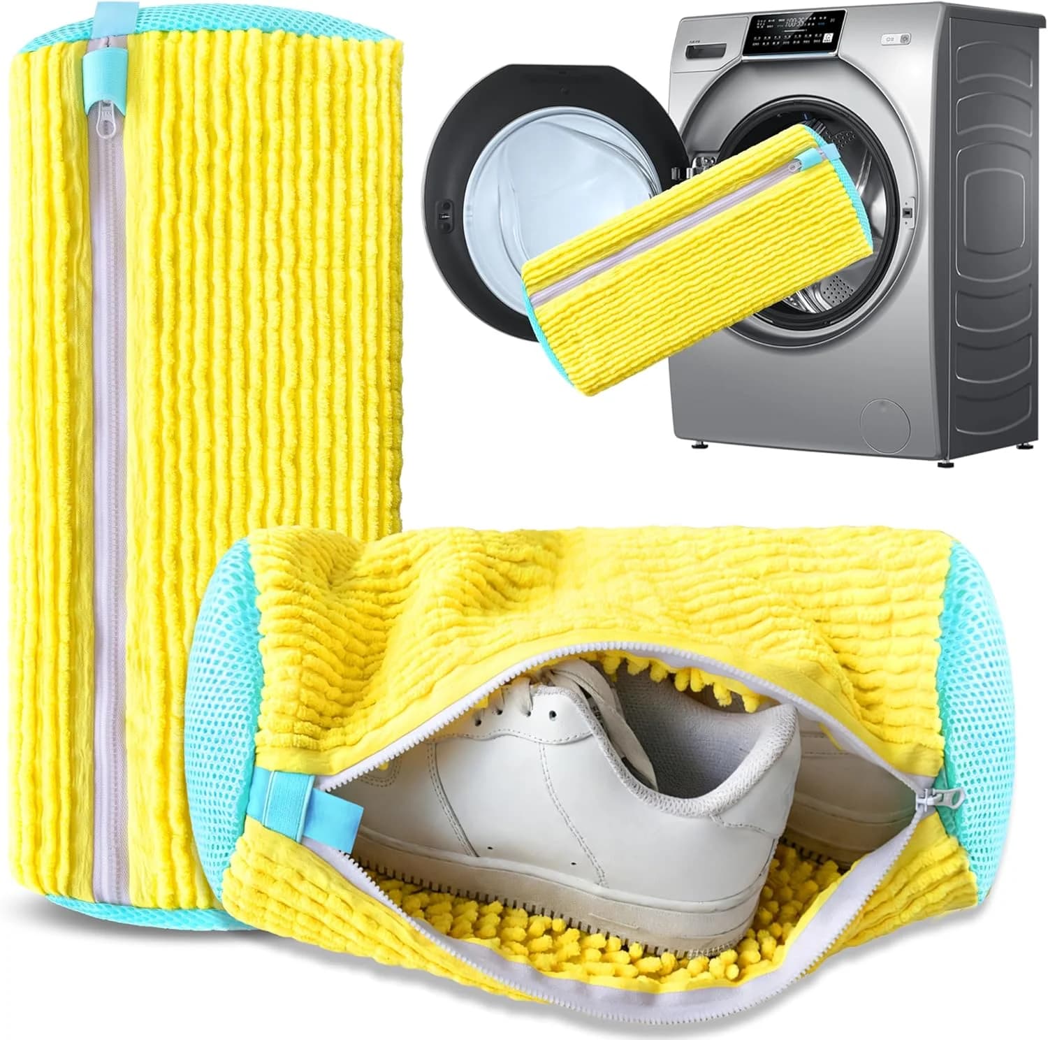 1PC Shoe Washing Machine Laundry Bag, Padded Mesh Sneaker Wash Protector with Fluffy Fibers, Reusable Polyester Drying Bag