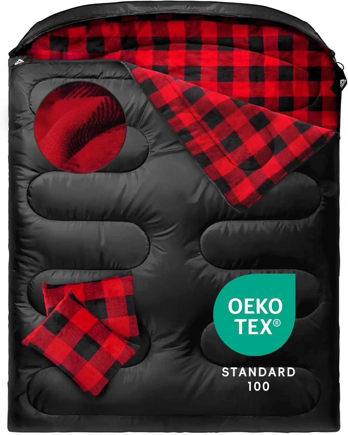 Sacco a Pelo Doppio in Flanella per Adulti per Climi Freddi, Sacco a Pelo da Campeggio XL Queen Size per 2 Persone 0 Gradi con Cuscino