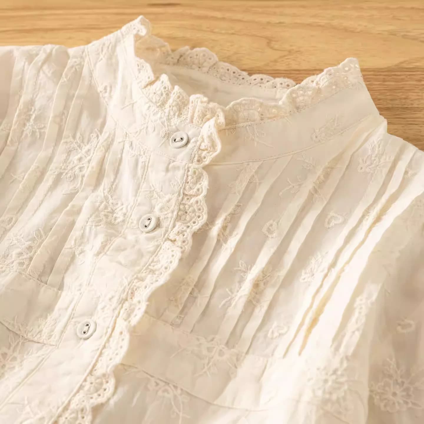 Camicette di Lusso Eleganti per Donna 100% Cotone Beige, Abbigliamento Autunnale 2026, Camicie con Ricami in Pizzo