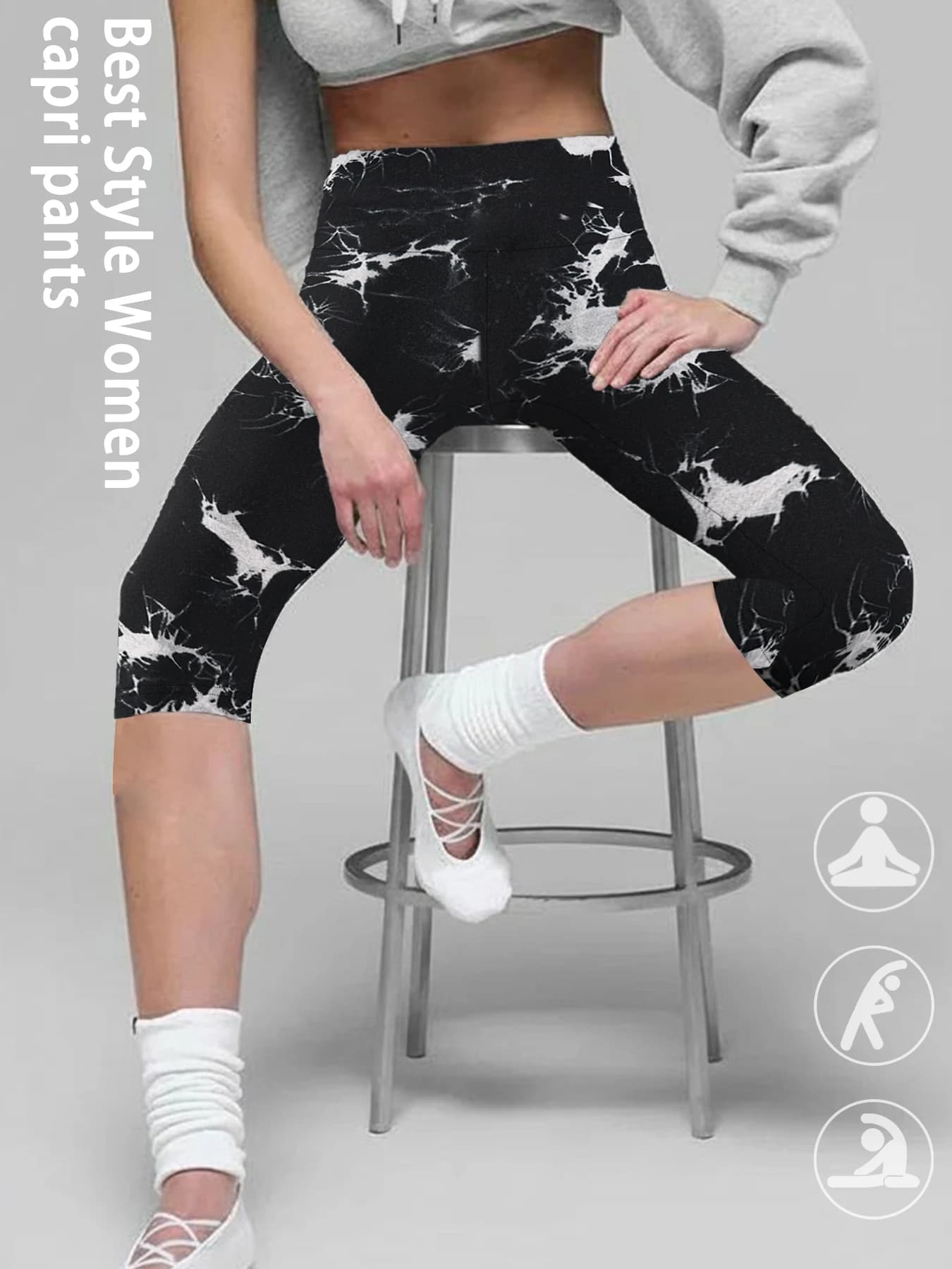 Pantaloni Capri Sportivi Tie-Dye a Vita Alta Super Morbidi per Donne, Non Trasparenti, per Allenamento, Corsa e Yoga