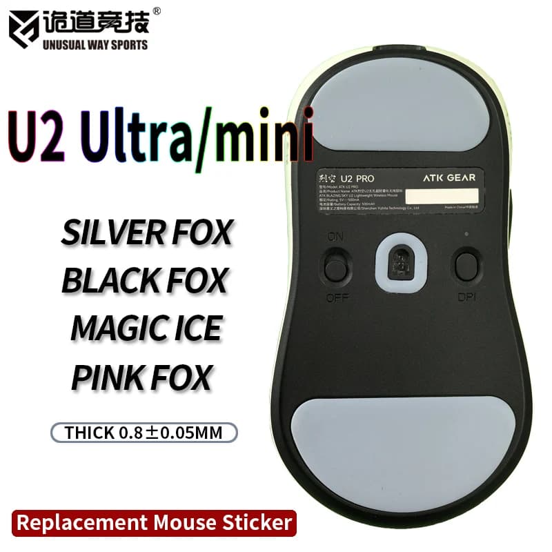 InsolitoWaySports Mouse Pattini Piedi ATK U2pro U2ultra U2mini U2ultimate Superficie curvata PTFE Anti collasso Magic Ice Silver Fox