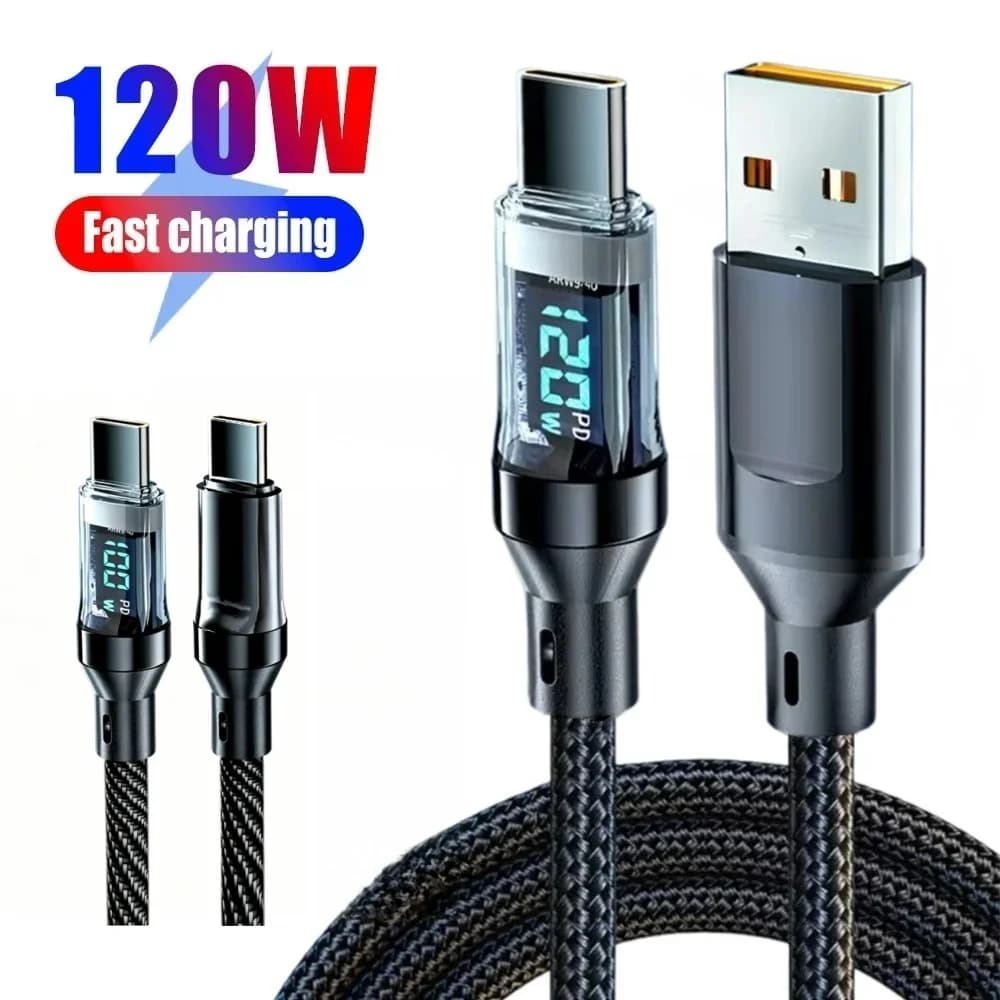 120W LED Display Screen Charging Cable PD 100W Fast Charge Data Cable For Iphone 15 15Pro 1M/1.5M/2M Cable USB Type C For Xiaomi