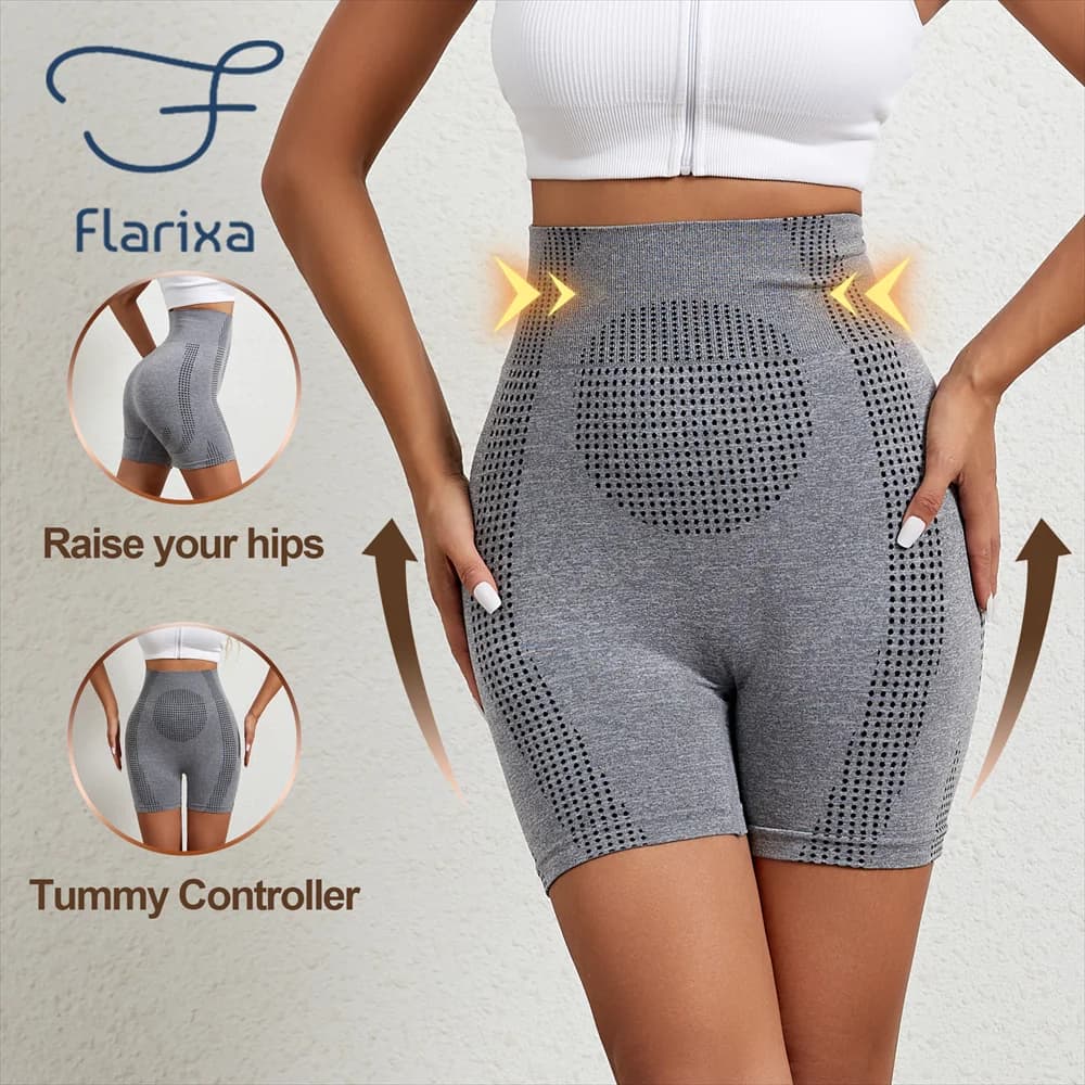 Flarixa Women's Seamless Body Modeling Sport Shorts High Life Fitness Yoga Pant Control Fast Drying Running Cycling Shorts