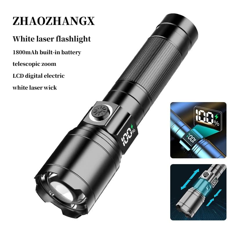 ZHAOZHANGX Torcia con display digitale LCD Ricarica rapida nascosta Lega di alluminio 1800mAh Zoom telescopico Illuminazione esterna portatile