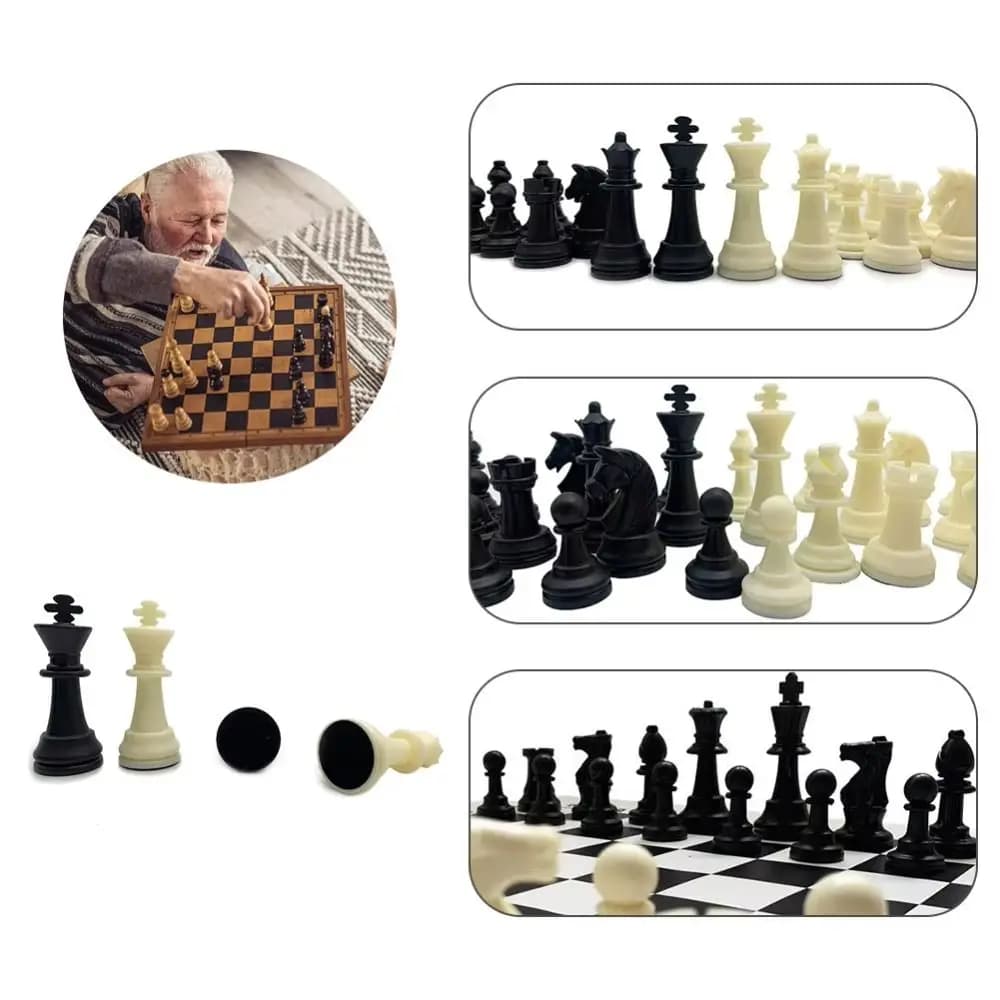 Set di Scacchi Internazionali Bianco e Nero da 32 Pezzi, Scacchiera Standard in Plastica, Gioco Educativo per Tornei