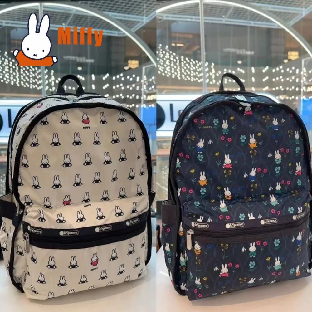 Zaino Kawaii Miffy, Stile LeSportsac, Leggero e Resistente, Impermeabile, con Stampa Floreale, per Scuola, Viaggi, Uso Quotidiano, Regalo