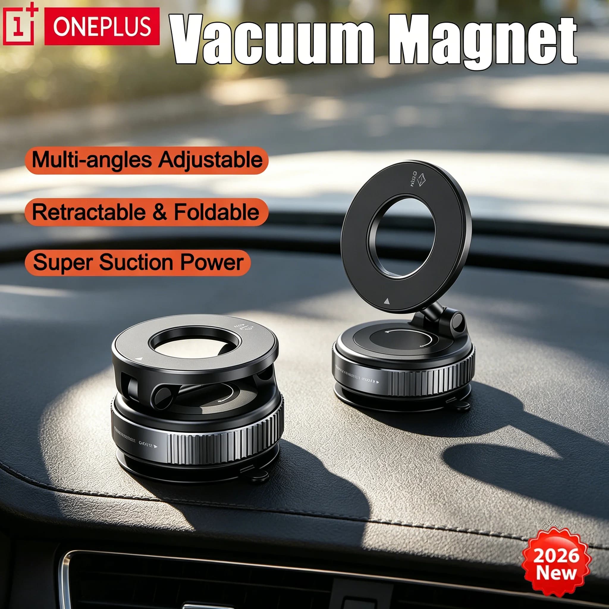 2026 OnePlus Magnetic Vacuum Phone Bracket Universal Car Mount 360° Adjustable Strong Suction Cup Navigation Stand Holder