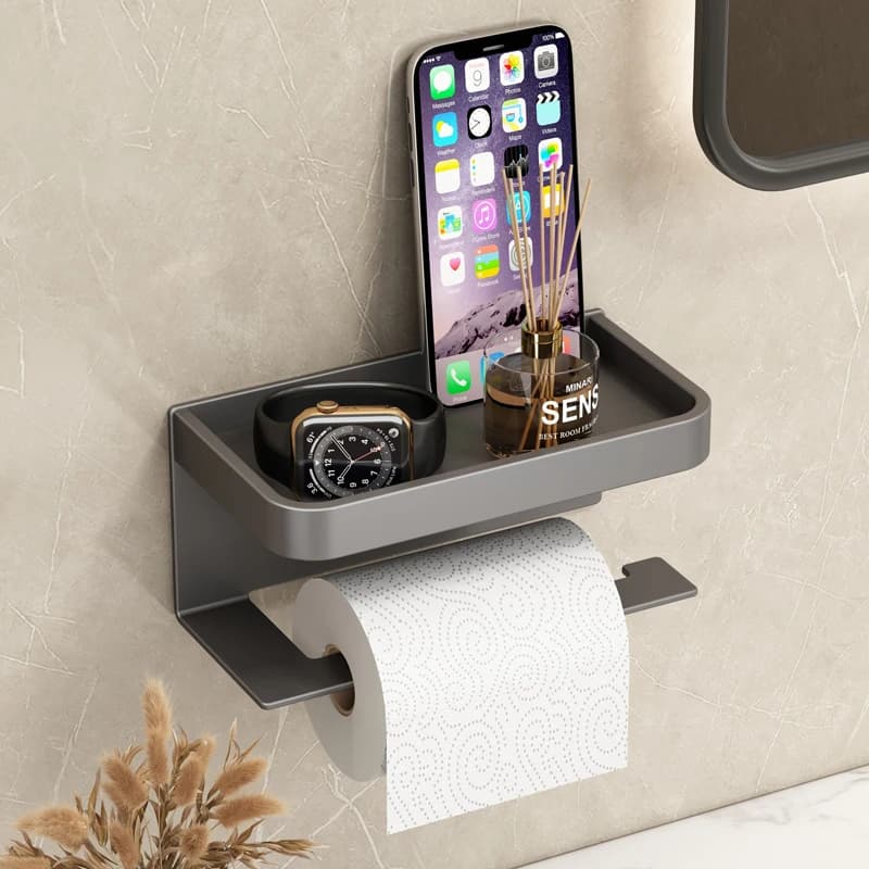 Porta carta igienica impermeabile da parete con ripiano, scatola per fazzoletti in alluminio, portaoggetti per accessori da bagno