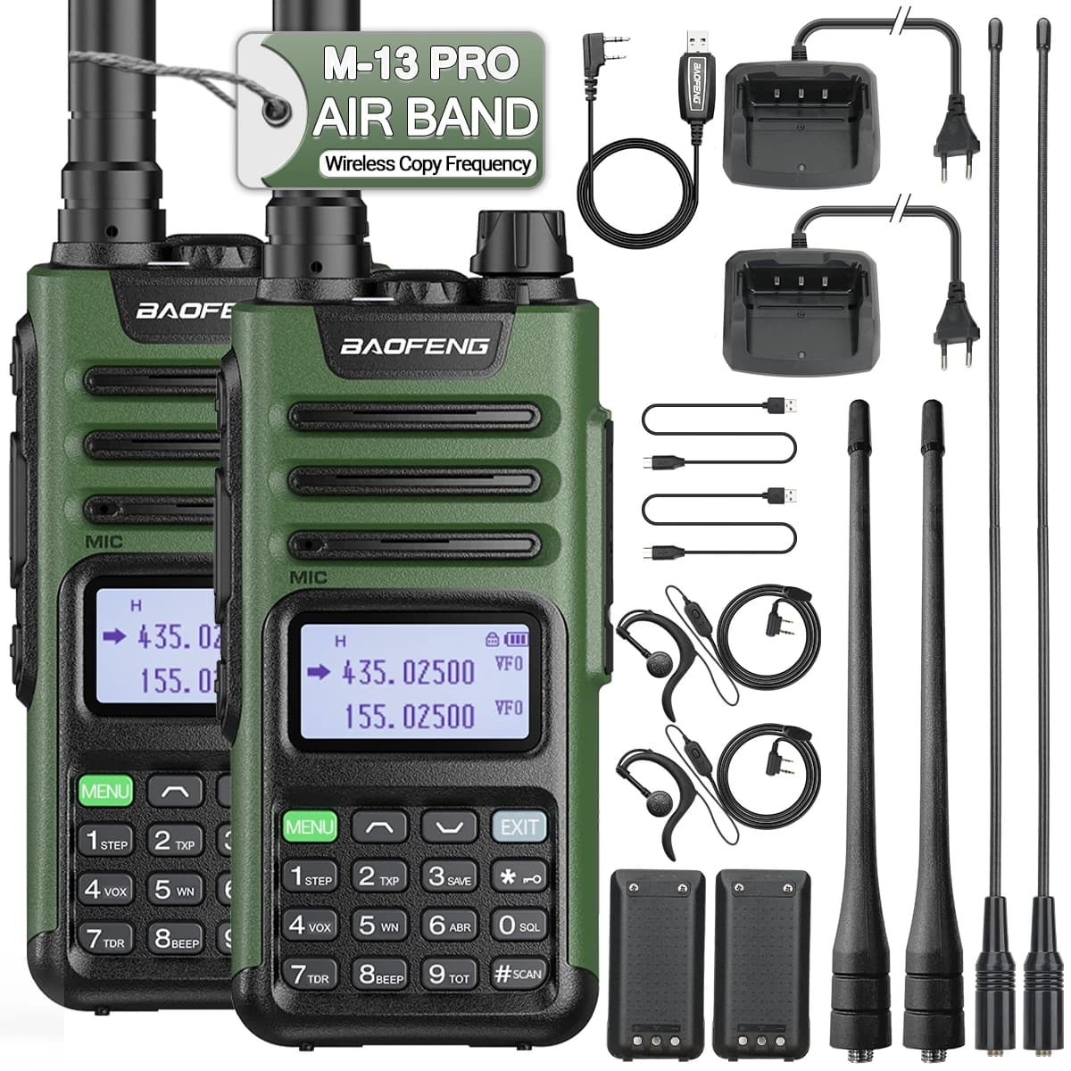 1/2PCS Baofeng M-13 Pro Air Band Walkie Talkie 10W Frequenza di copia wireless A lungo raggio Tipo-C NOAA AM UV-5R K5 Ham Radio bidirezionale